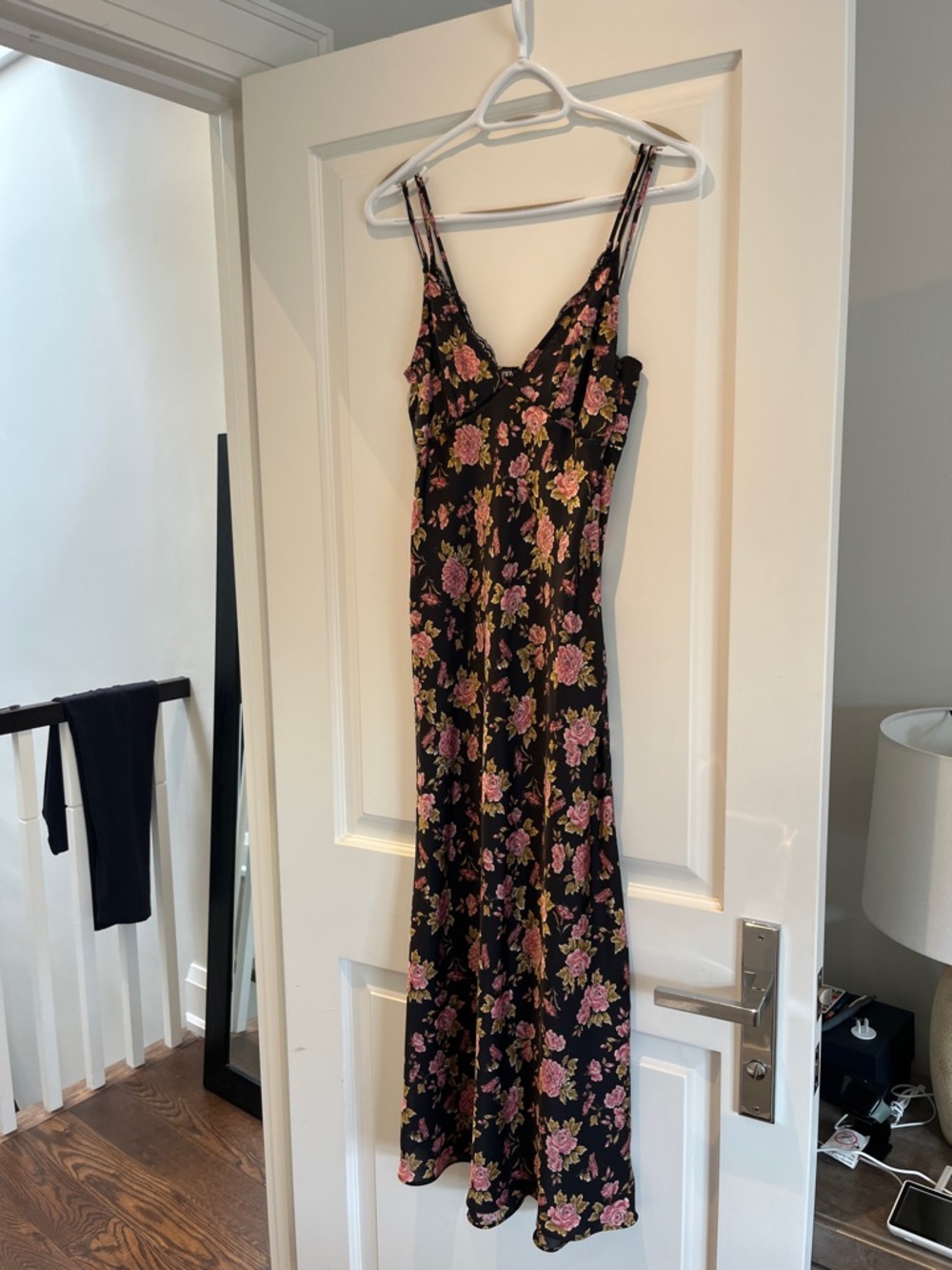 Zara Black Floral Slip Dress with Pink and Green Rose Print - Picture 2 of 3